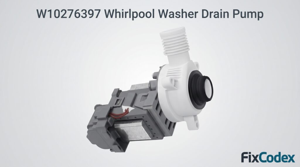 W10276397 Whirlpool washer drain pump replacement for compatible washing machines. Helps fix a washer not draining, slow draining, water left in the tub, and other common drainage problems.