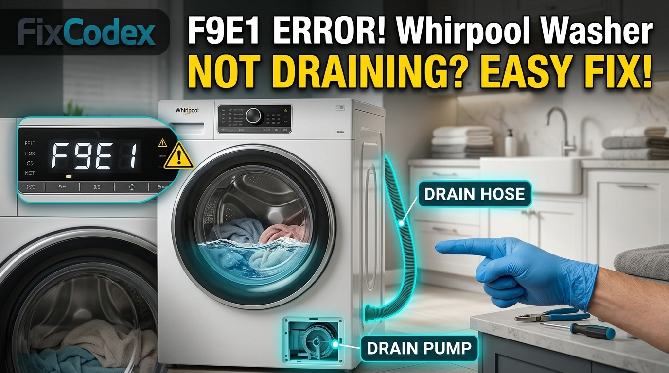 How to fix Whirlpool washer error code F9E1 long drain problem
