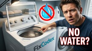 Whirlpool washer not filling with water showing an empty washing machine tub during troubleshooting.