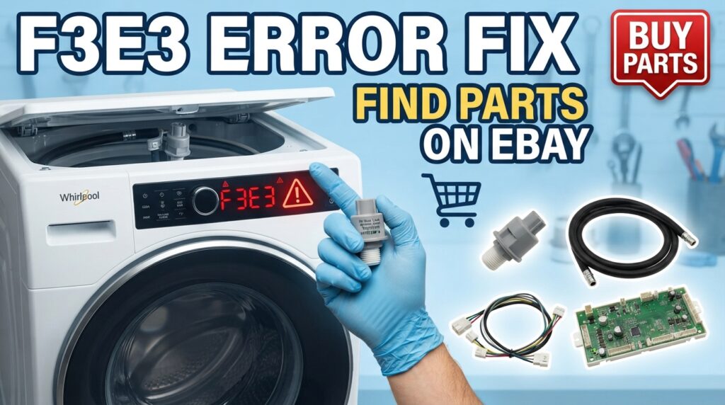 Buy Whirlpool washer F3E3 error code replacement parts including pressure sensor, pressure hose, wiring harness, and control board.