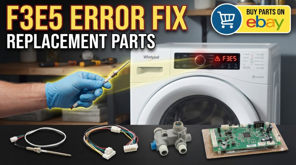 Buy Whirlpool washer F3E5 error code replacement parts including temperature sensor, wiring harness, water inlet valve, and control board.