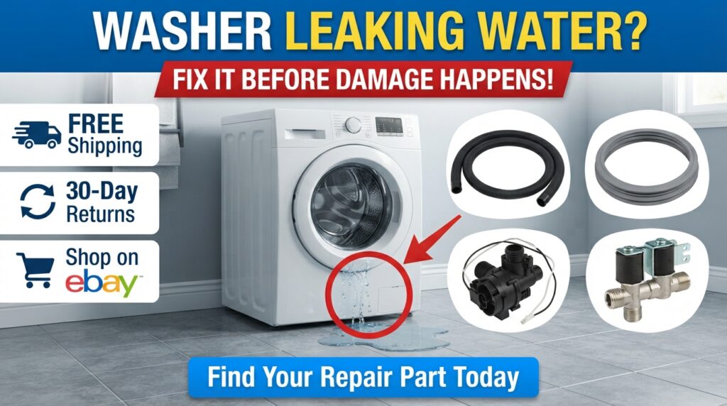 Washer leaking water repair parts including hoses, seals, pumps, and valves available with free shipping and 30-day returns on eBay.