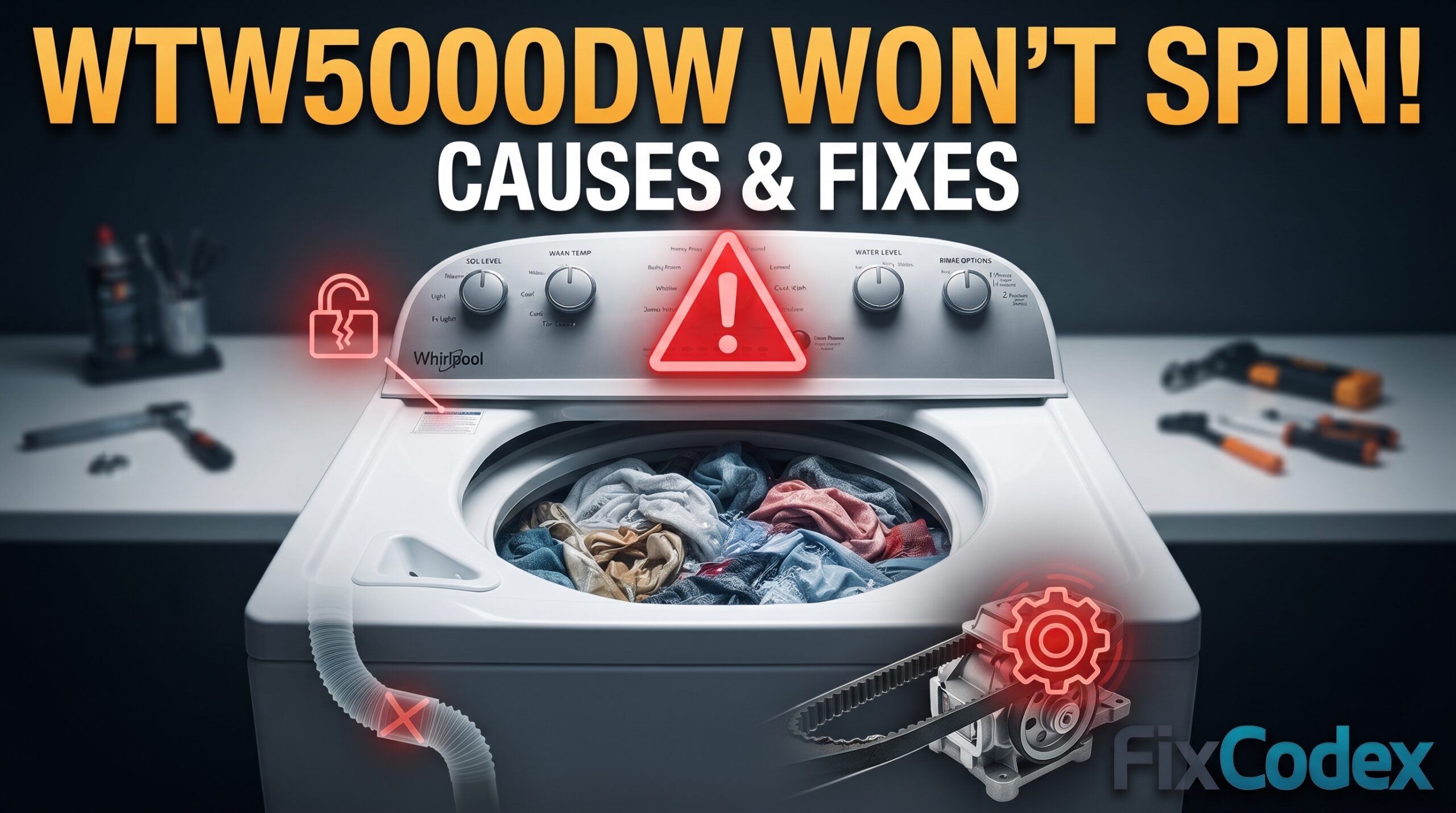 Whirlpool WTW5000DW washer won't spin troubleshooting and fixes