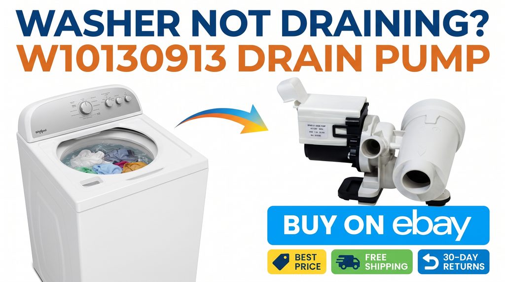 Buy W10130913 Whirlpool washer drain pump on eBay with best price, free shipping, and 30-day returns. Check compatibility before ordering.