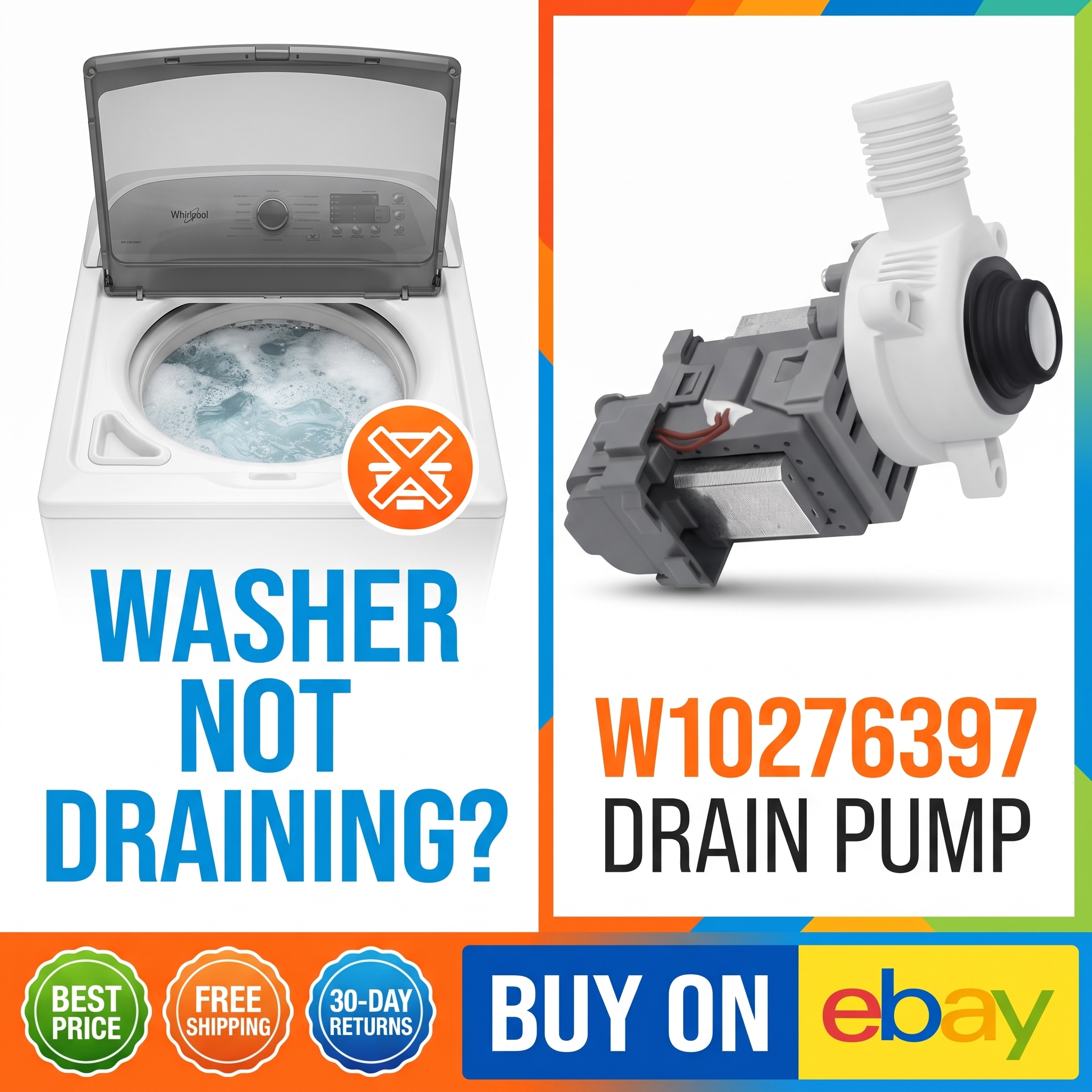 Buy W10276397 Whirlpool washer drain pump on eBay. Compare prices and get free shipping with 30-day returns on this compatible washer drain pump replacement.