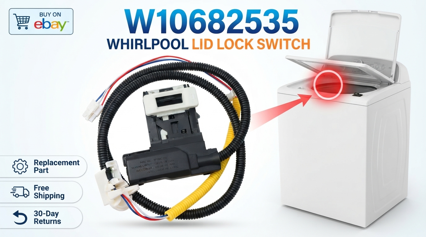 W10682535 Whirlpool washer lid lock switch replacement part