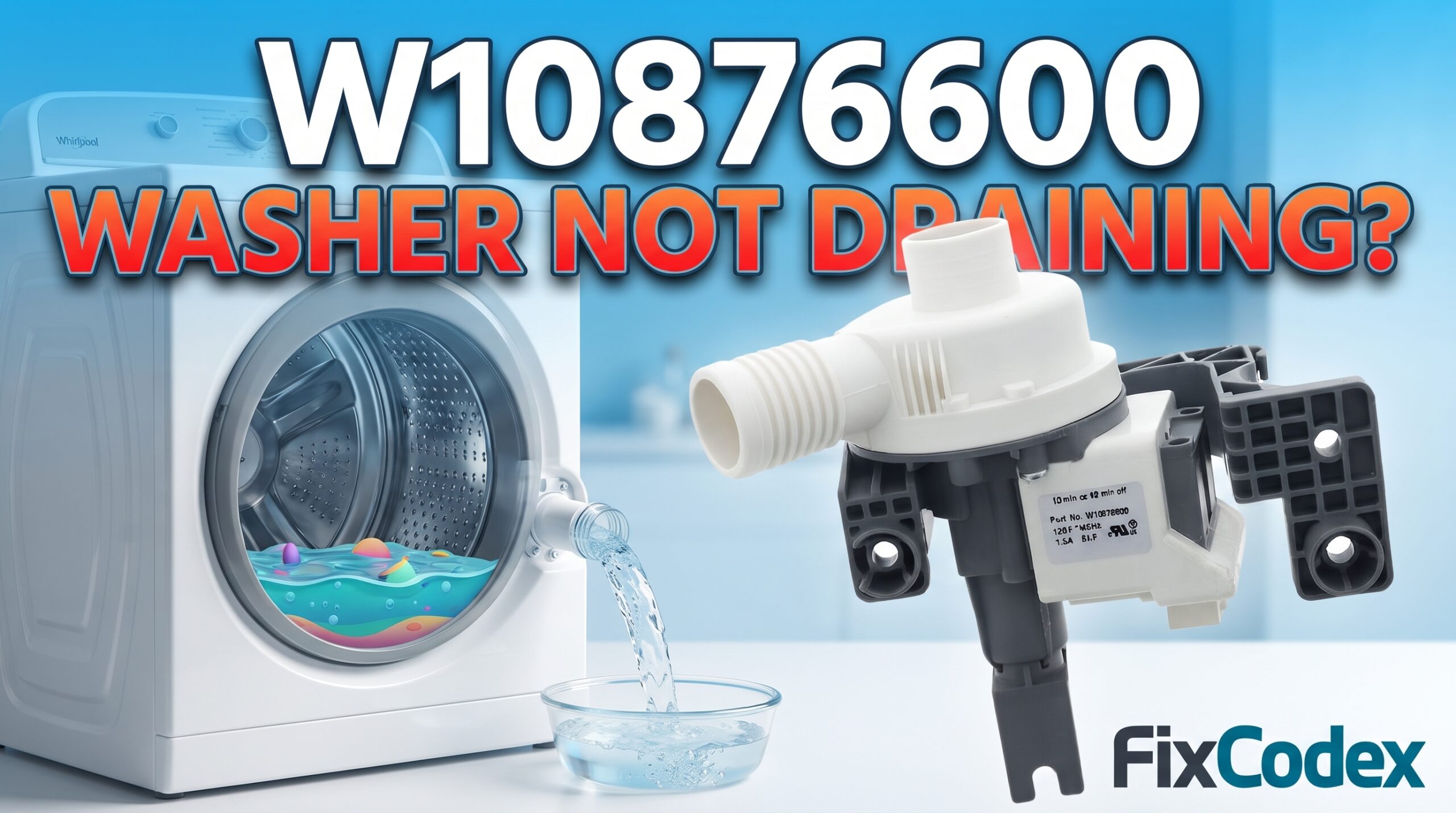 W10876600 Whirlpool washer drain pump replacement for washer not draining