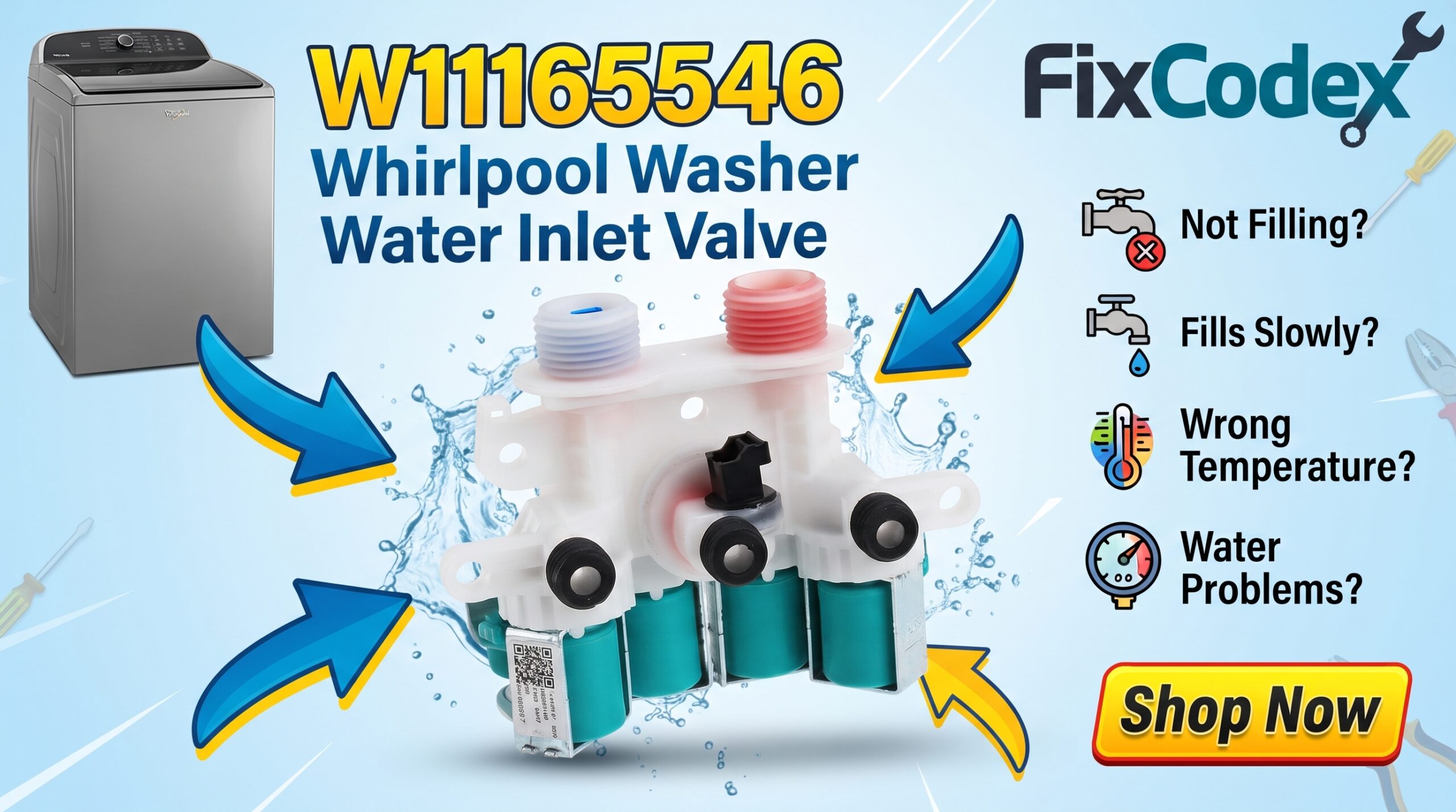 W11165546 Whirlpool washer water inlet valve replacement part
