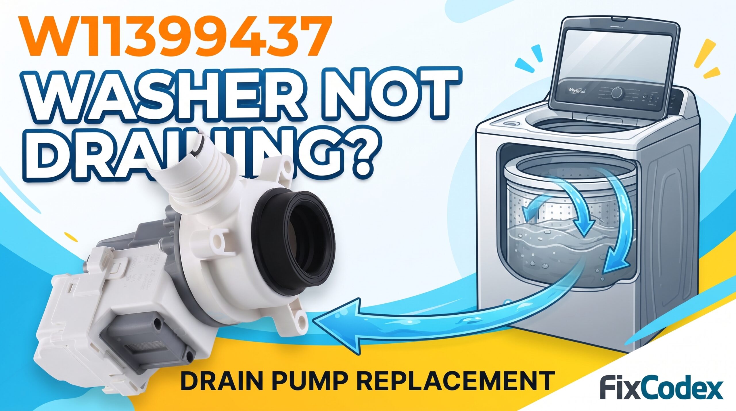 W11399437 Whirlpool washer drain pump replacement for washer not draining