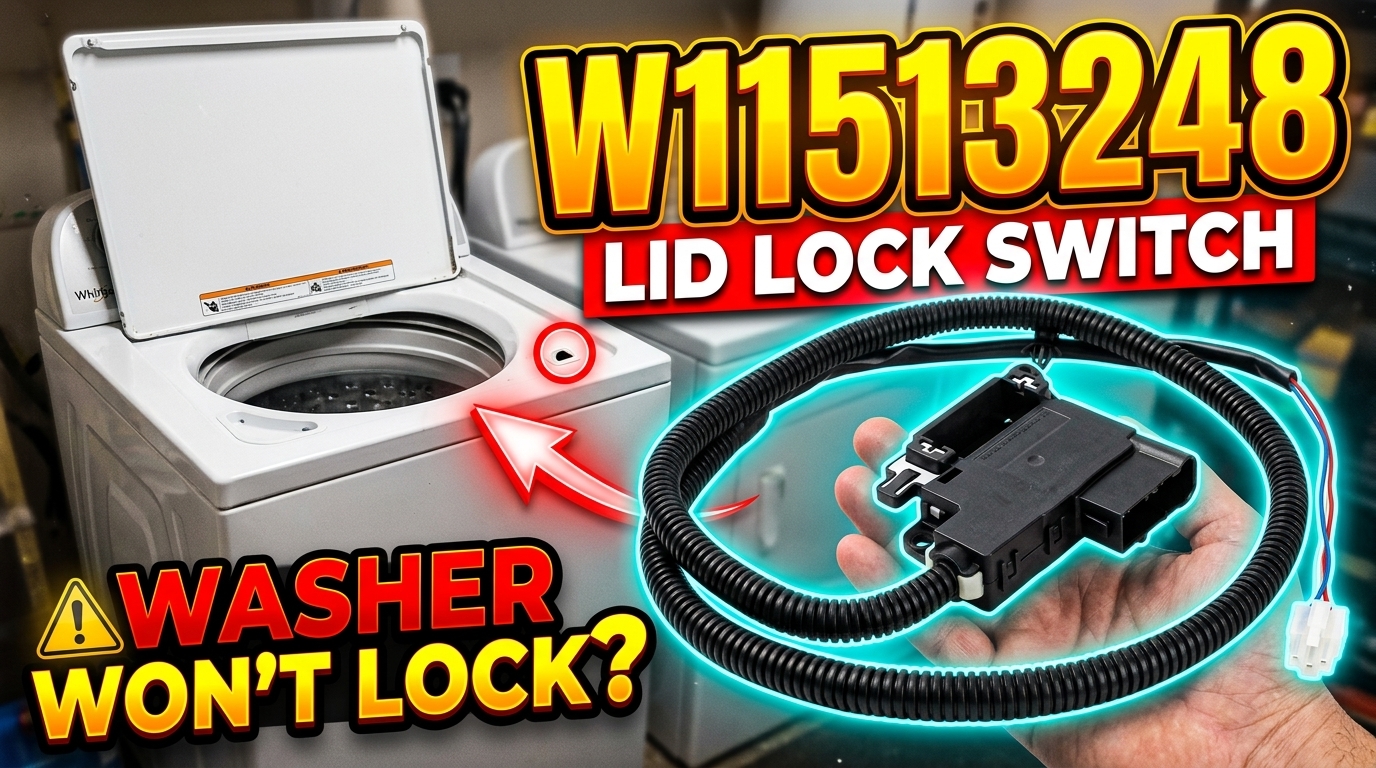 W11513248 Whirlpool washer lid lock switch compatible with WTW4105SW0, WTW5020SW0, WTW5010LW0, WTW5015LW0 and more